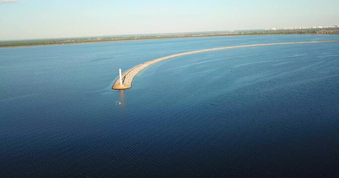 Aerial view of the lighthouse on the Kiev sea in Vyshgorod, Ukraine