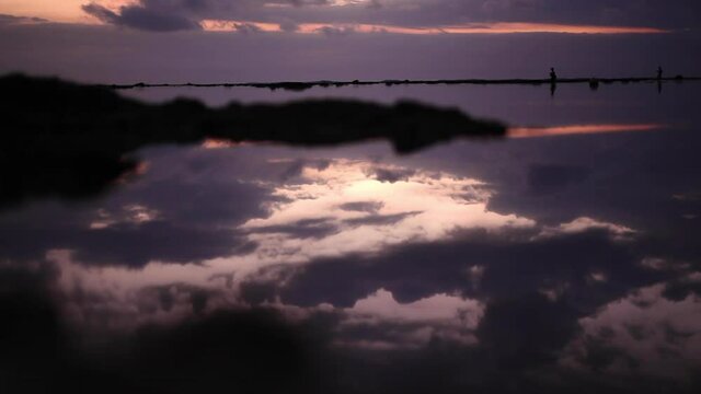 Time Lapse blue hour in Balinese beach at sunset