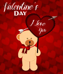 Fototapeta na wymiar Postcard Valentine's Day teddy bear with a heart, declaration of love.