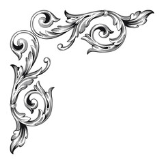 Fototapeta premium Calligraphic design elements: page decoration, Premium Quality and Satisfaction Guarantee Label, antique and baroque frames and floral ornaments, grunge frames.