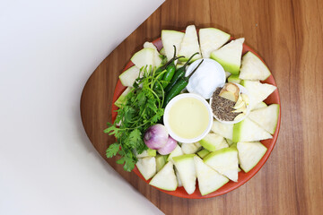 bottle guard slice stock on plate