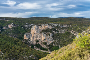 Fototapeta na wymiar Landscape view around Labastide de Virac in Ardeche, France