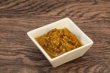 Green spicy sauce in the bowl