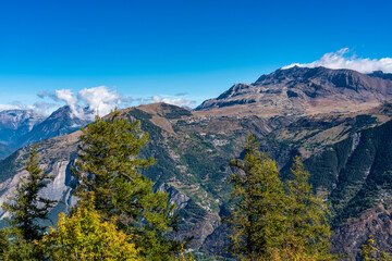 Landscape view of the mountains around Le Bourg d'Oisans in France