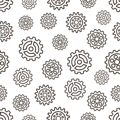 Gears seamless pattern. Pattern of contour gears on a white background.