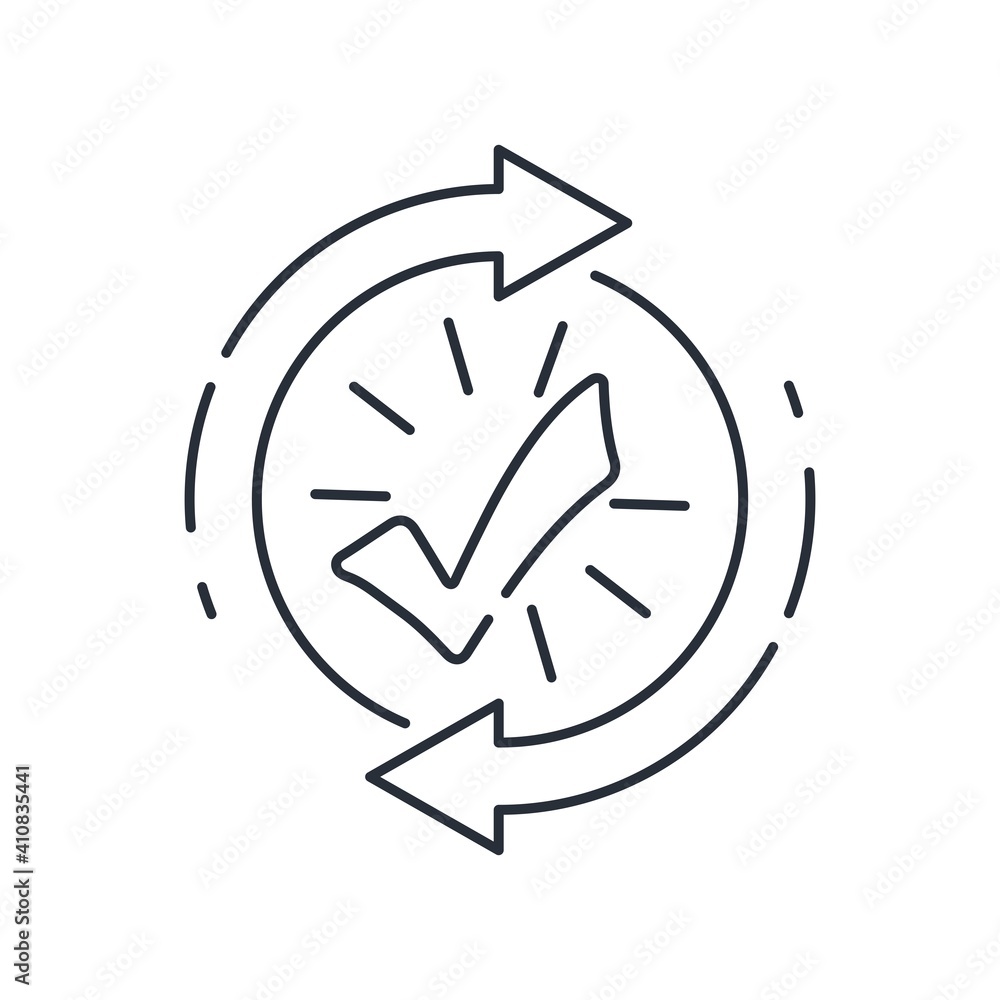 Poster check mark and rotation arrows. successful progress. improvement and renewal. new knowledge and skil