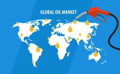 Flat design world map of global oil markets illustration vector.