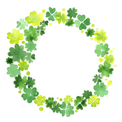 Clover leaf wreath watercolor hand painting for decoration on Saint's Patrick day, Irish Holiday.