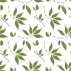 Bamboo branches. Vector seamless pattern. Exotic bamboo green leaves on a white background. For fabric, wrapping paper, textile, wallpaper, scrapbook, covers,clothing, notebook etc.