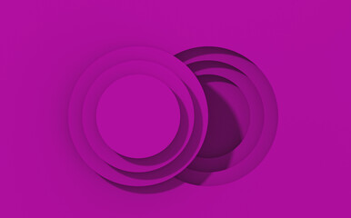 3D image. purple discs with shadows. cylindrical grooves with shadows