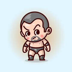 CUTE SHORT HAIR MALE WRESTLER STANDING IN BLACK OUTFIT LOOKS FURIOUS AND BRING A CHAMPION BELT. 
