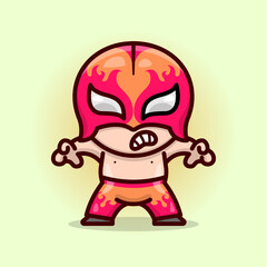 CUTE RED MASKED MALE WRESTLER IN RED PANTS READY TO FIGHT.