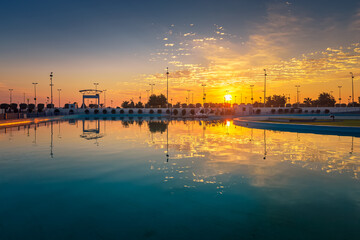 Fototapeta premium Beautiful sunset view in King fahad park Dammam Saudi Arabia. Selective focus background blurred.