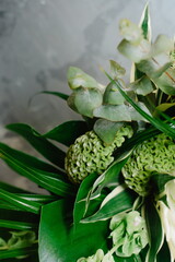 Tropical green background from exotic flowers.