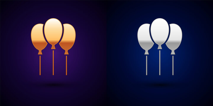 Gold and silver Balloons with ribbon icon isolated on black background. Vector.