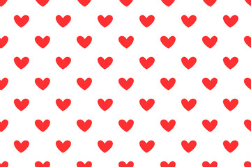 Polka dots seamless pattern with red hearts. Valentines day background. Vector illustration.