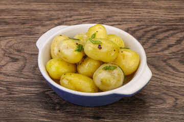 Young boiled potato in the bowl