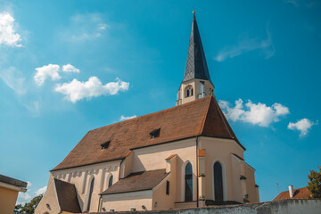 Fototapeta na wymiar Beautiful church on a sunny summer day at Dietersburg, Bavaria, Germany