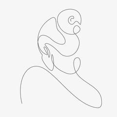 Woman head vector lineart illustration. One Line style drawing. 