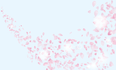水彩風　キラキラと桜舞う（背景ブルー）