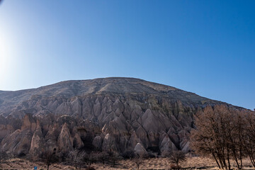 Beautiful historical and touristic places in Zelve valley , fairy chimneys, cave houses, with sun shine Cappadocia, Nevsehir, Turkey