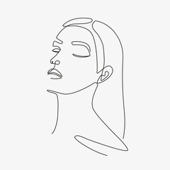 Illustration de lineart de vecteur de tête de femme. Dessin de style une ligne.