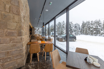 Fototapeta premium Interior of a modern mountain restaurant