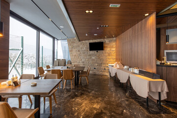 Interior of a modern mountain restaurant