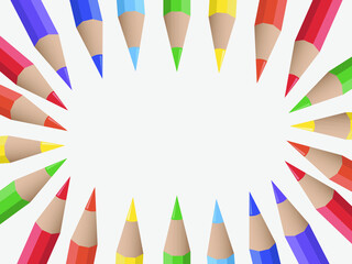 Space for text surrounded by colored rainbow pencils. 