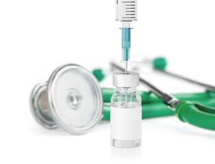 vaccine in vial close up. Health care and medicine