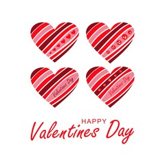 Vector illustration. Four vector hearts. Happy Valentine's Day. Happy Wedding Day.
