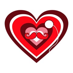 A cheerful iridescent heart with a monocle and a mustache.