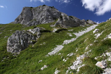 Obraz premium Rock formation in Karlgraben at hiking track to Schneealpe, Styria, Austria, Europe 