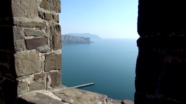 Genoese fortress on Castle Hill (Castle Rock) in city of Sudak. Fortress is powerful fortification, impregnable from west and inaccessible from south. Crimea, Russia, October, 2014 