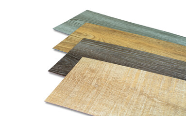 Vinyl tiles stack sample collection for interior designer. New wooden pattern vinyl tile. Vinyl...