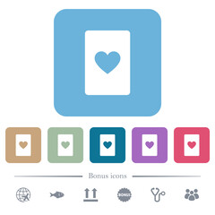 Heart card symbol flat icons on color rounded square backgrounds