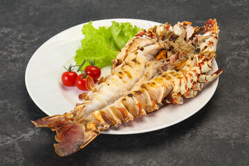 Grilled crayfish in the plate