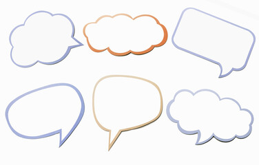 Colorful set of different speech bubble as a cloud isolated on white background.