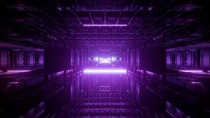 3D illustration of tunnel with violet illumination