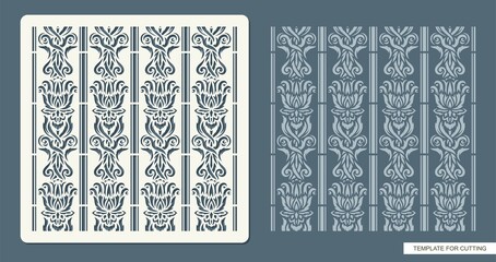 Stencil for drawing a classic pattern. Ornament from decorative leaves, flowers, lines. Seamless texture for decorating walls, surfaces. Vector template for laser cutting paper, cardboard, plastic.