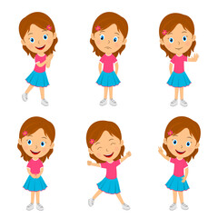 cute cartoon girl emotions set