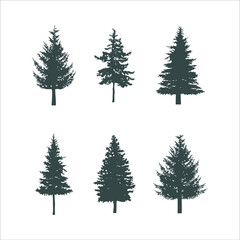 Silhouette Black Different pine Tree Types vector