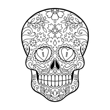 sugar skull, day of death vector illustration. Mexican skull. Coloring page