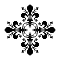 Vector flat style illustration of four fleur de lis making a Greek cross shape - Black cross isolated on white background © lnm