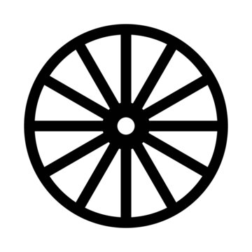 Vector flat illustration of far west style wagon wooden wheel icon - Black symbol isolated on white background