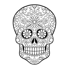 Mexican sugar skull, Dia de los Muertos. Sugar Skull With Doodle Floral Pattern