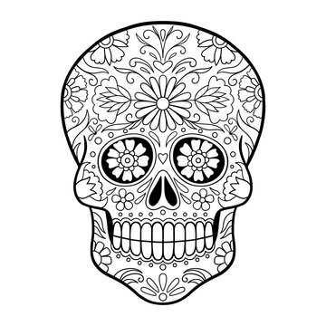 Mexican sugar skull, Dia de los Muertos. Sugar Skull With Doodle Floral Pattern
