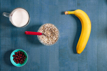 delicious nutritious breakfast with oatmeal and fruit on the table