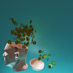 split human head emitting  golden gears