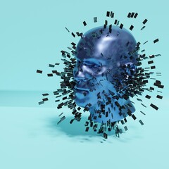 reflective particles emitted of blue head